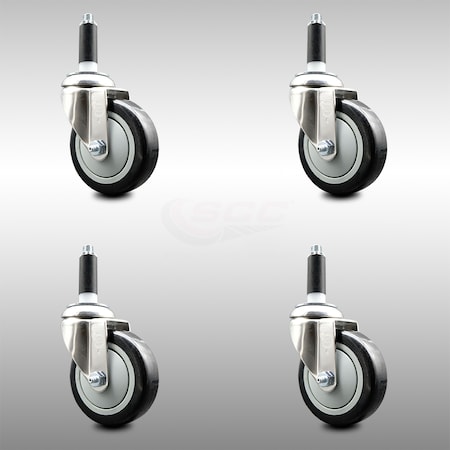Service Caster 4 Inch 316SS Black Polyurethane Swivel 3/4 Inch Expanding Stem Caster Set SCC SCC-SS316EX20S414-PPUB-BLK-34-4